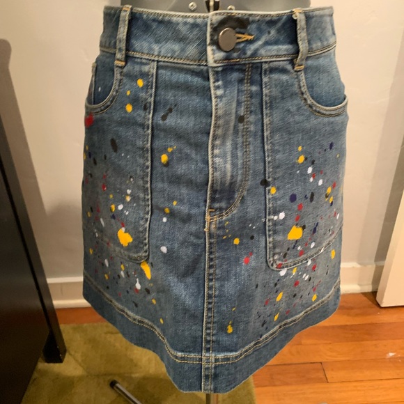 Alice + Olivia Dresses & Skirts - Alice + Olivia Paint Spattered Denim Skirt Size 25
